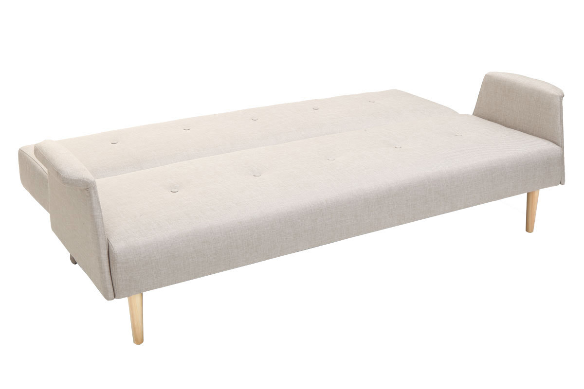 Canap convertible scandinave 3 places en tissu beige et bois clair OSCAR