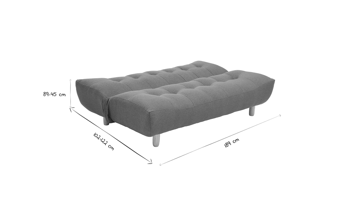 Canap convertible scandinave 3 places en tissu effet laine boucle blanc et bois clair YUMI