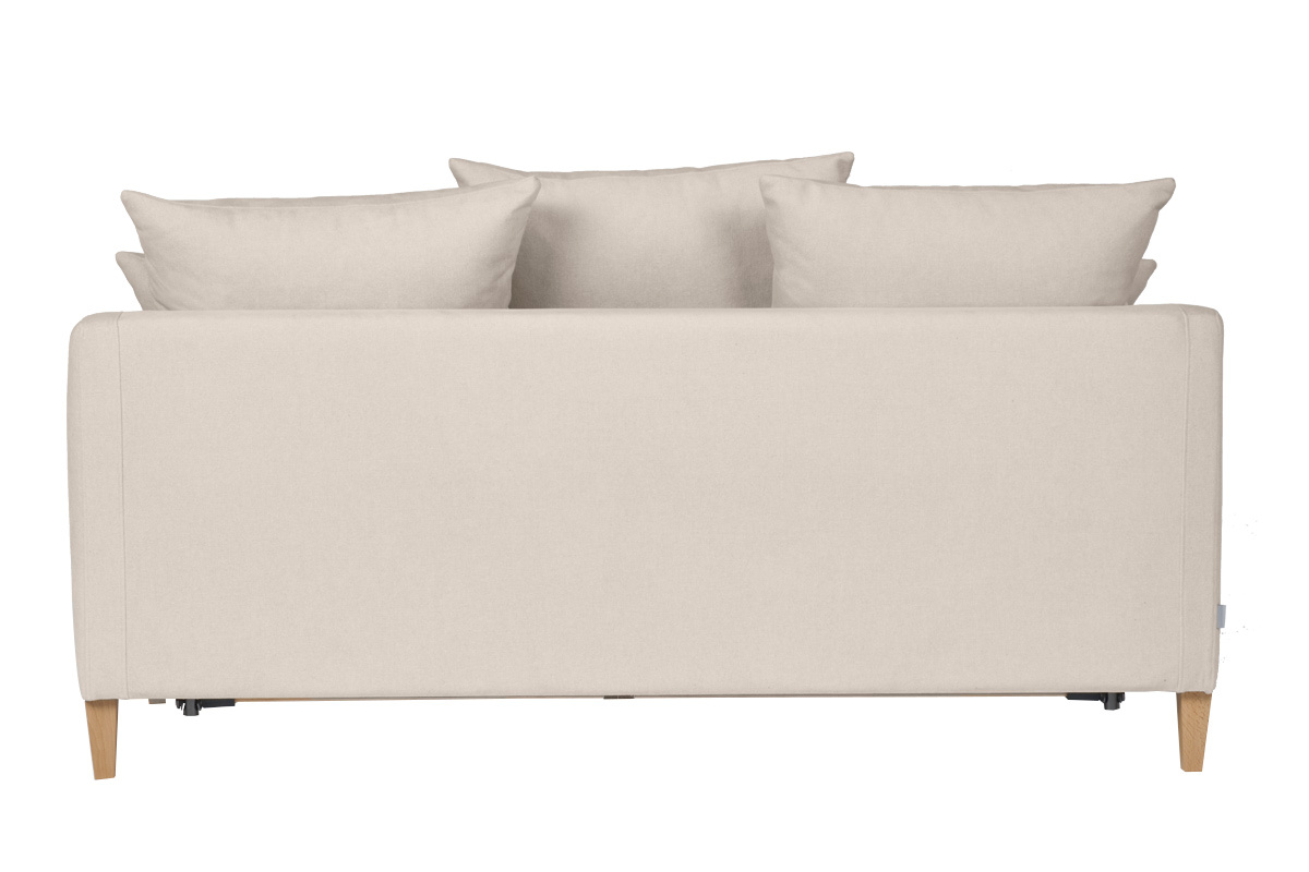 Canap convertible scandinave 3 places en tissu effet velours beige et bois clair LOUISE