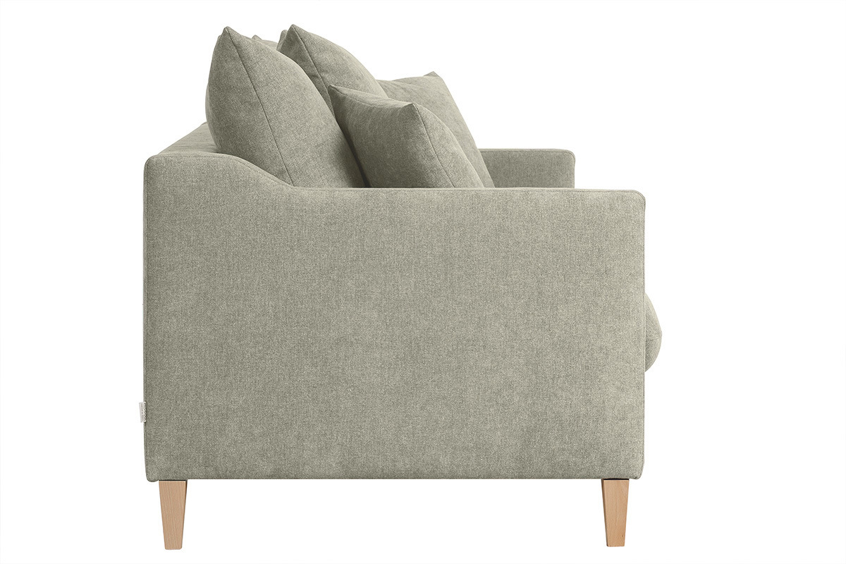 Canap convertible scandinave 3 places en tissu effet velours taupe et bois clair LOUISE