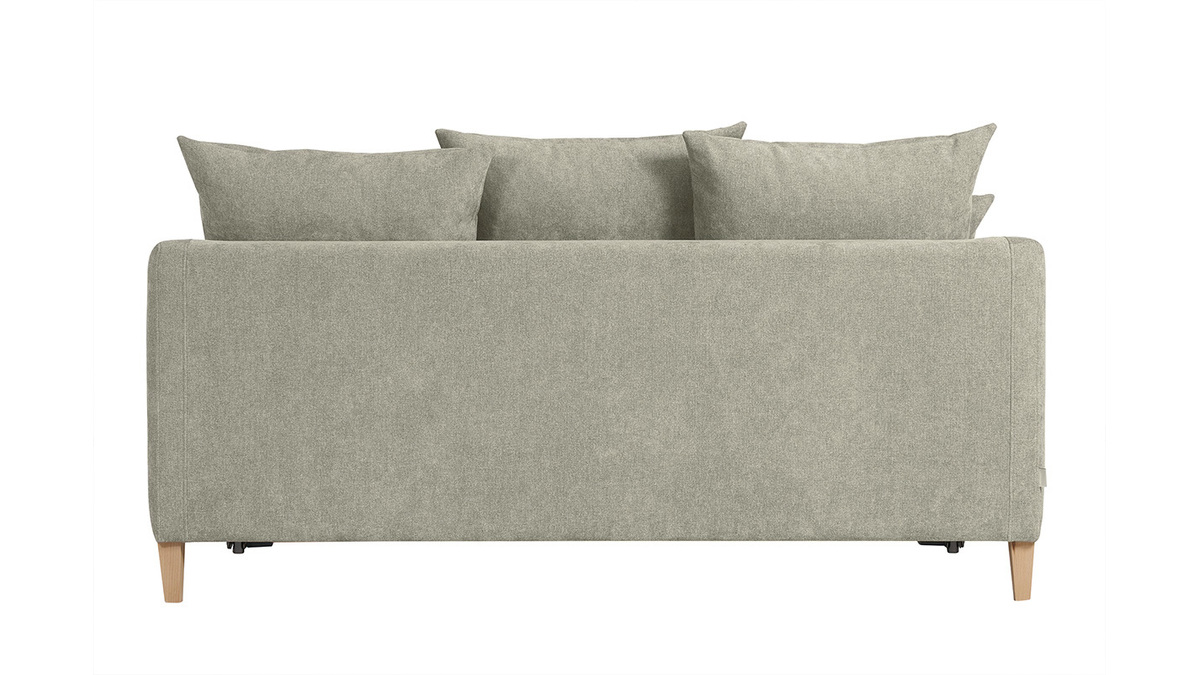 Canap convertible scandinave 3 places en tissu effet velours taupe et bois clair LOUISE