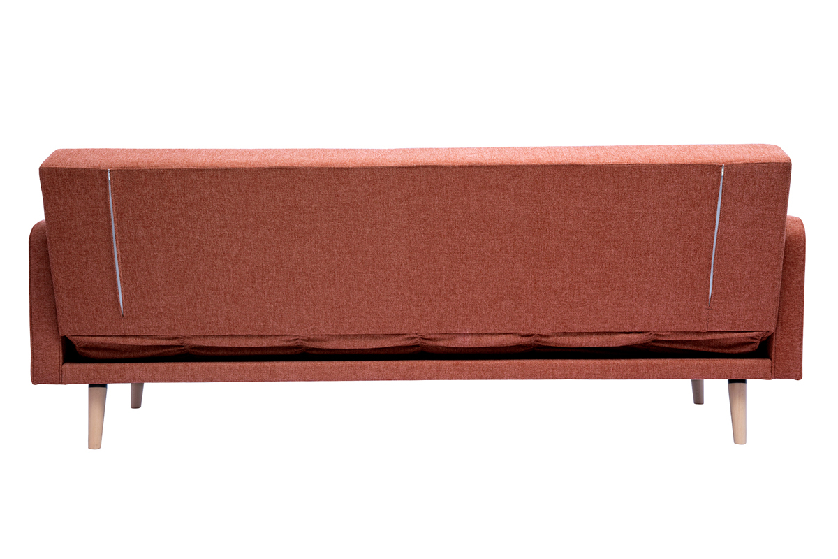 Canap convertible scandinave 3 places en tissu effet velours textur terracotta et bois clair ULLA