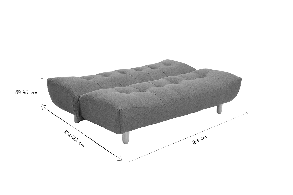 Canap convertible scandinave 3 places en tissu gris clair et bois clair YUMI