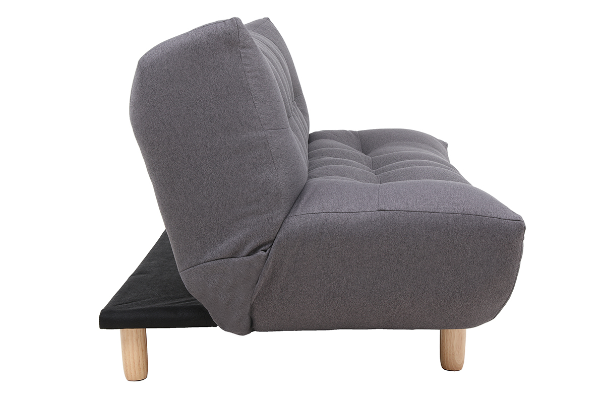 Canap convertible scandinave 3 places en tissu gris fonc et bois clair YUMI