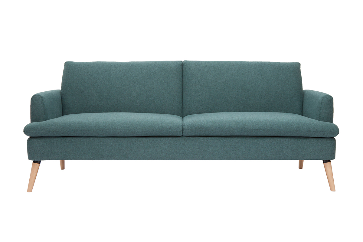 Canap convertible scandinave 3 places en tissu vert et bois clair STEWART