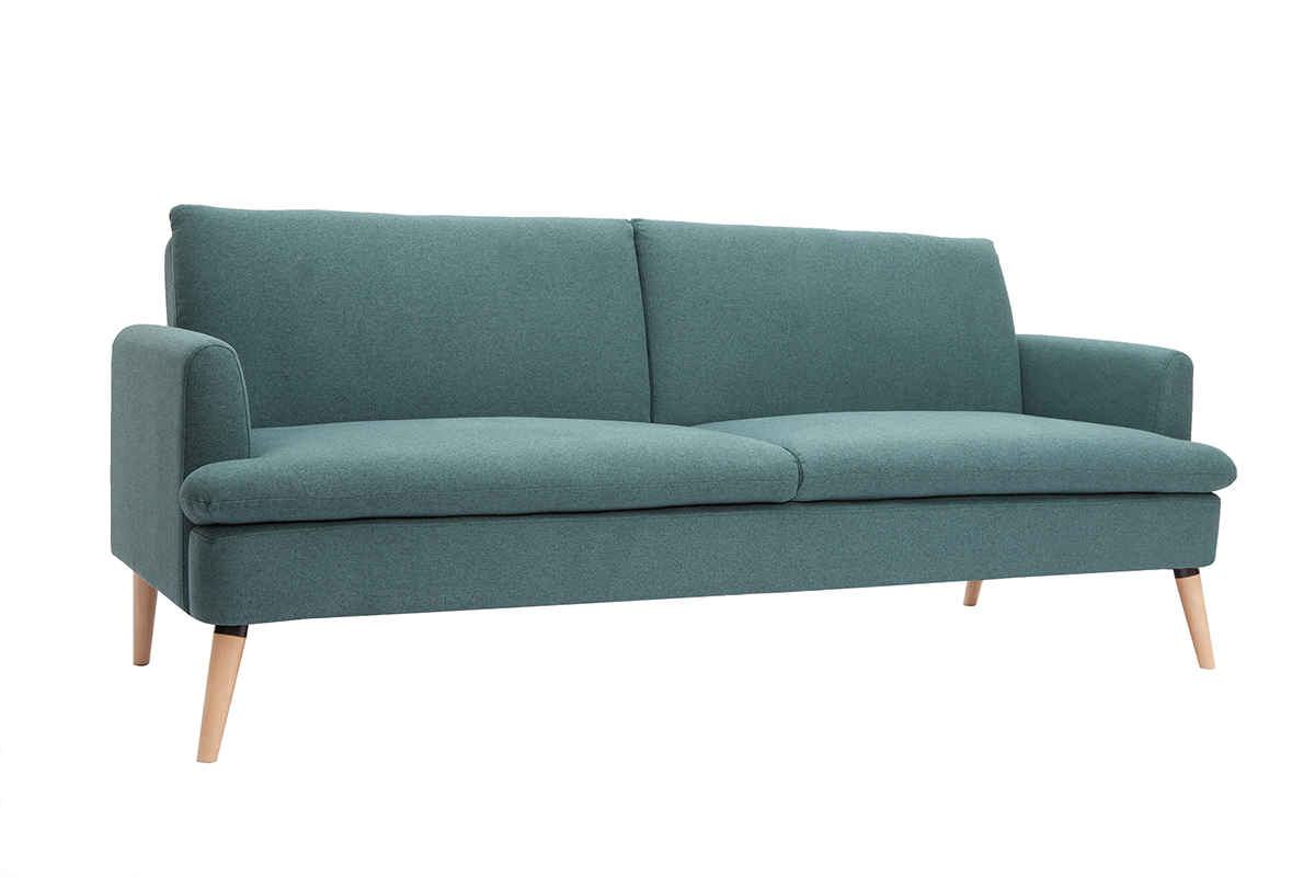 Canap convertible scandinave 3 places en tissu vert et bois clair STEWART