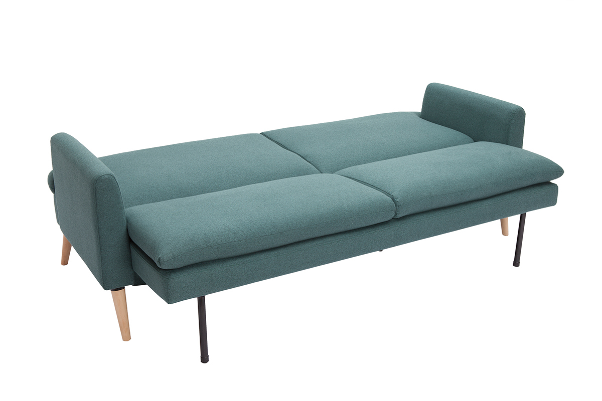 Canap convertible scandinave 3 places en tissu vert et bois clair STEWART