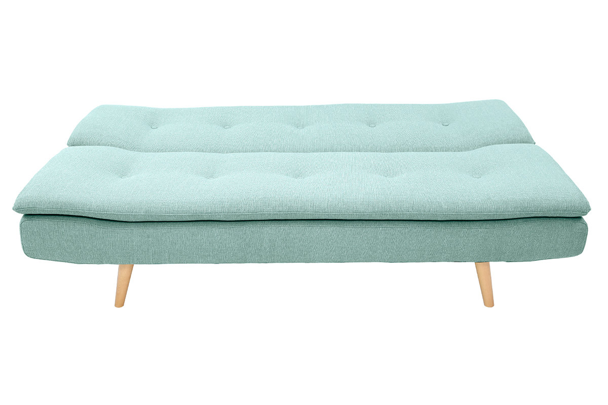 Canap convertible scandinave 3 places en tissu vert lagon et bois clair SENSO