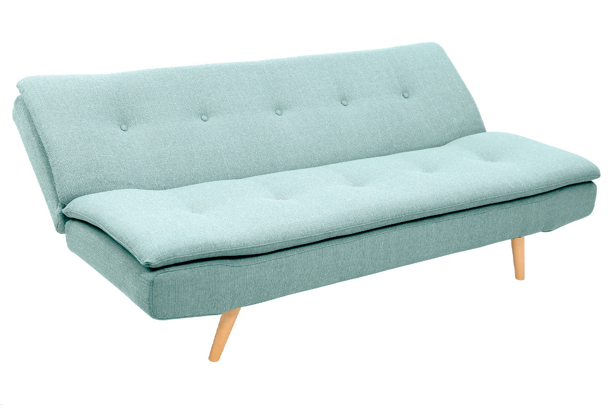 Canap convertible scandinave 3 places en tissu vert lagon et bois clair SENSO