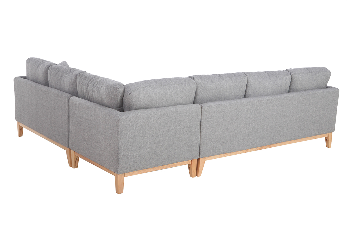 Canap d'angle dhoussable scandinave 5-6 places en tissu gris clair et bois clair OSLO