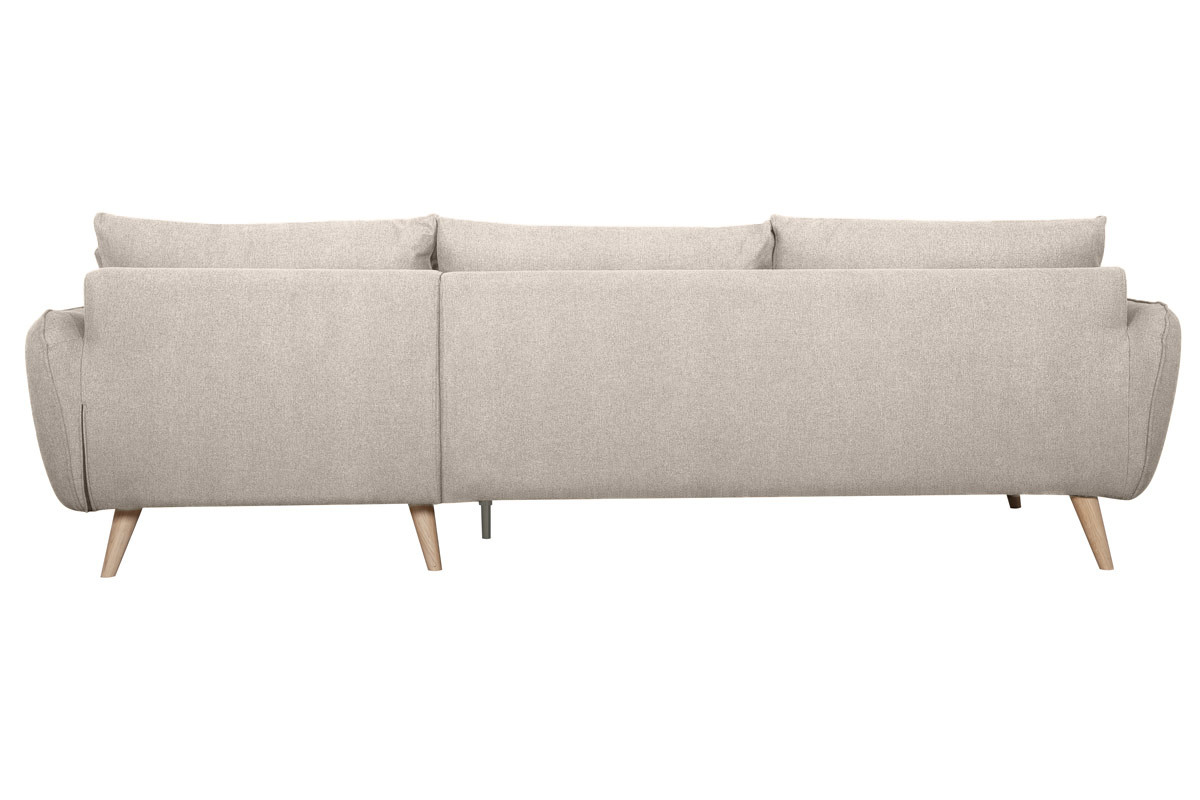 Canap d'angle droit scandinave 5 places en tissu beige et bois clair CREEP