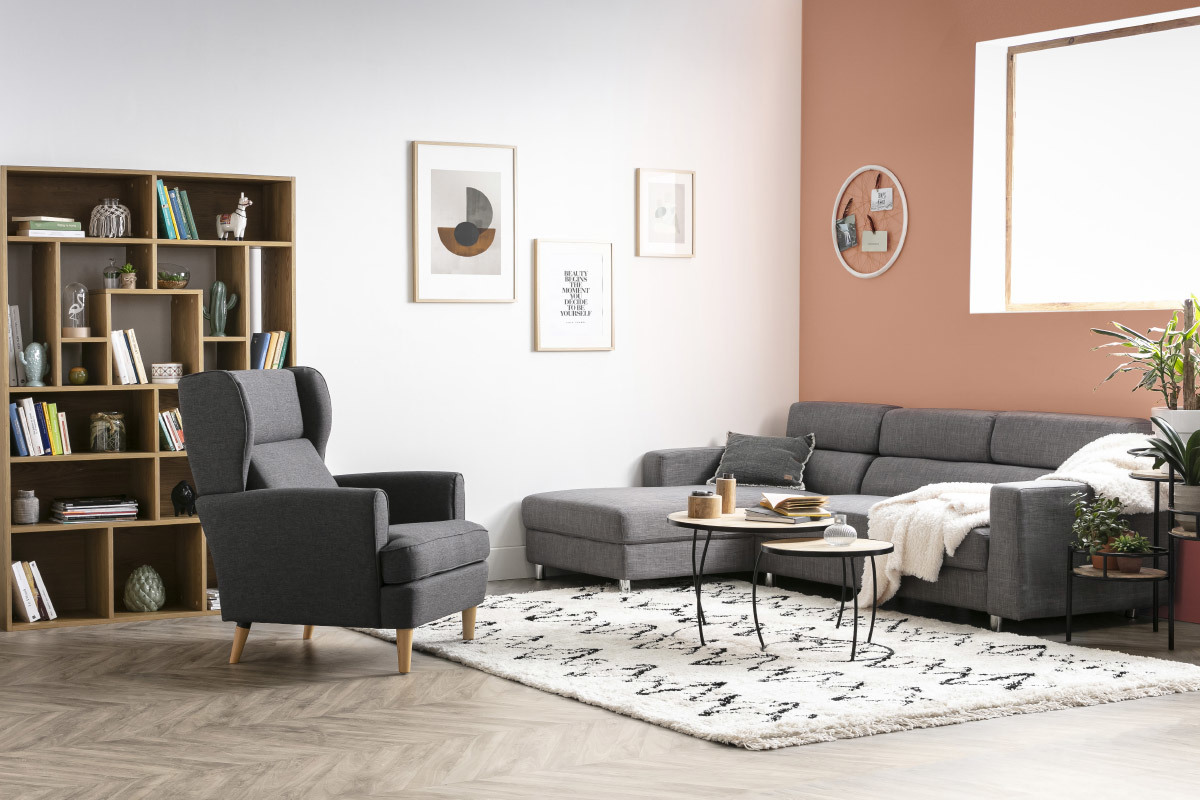 Canap d'angle gauche design gris PORTLAND