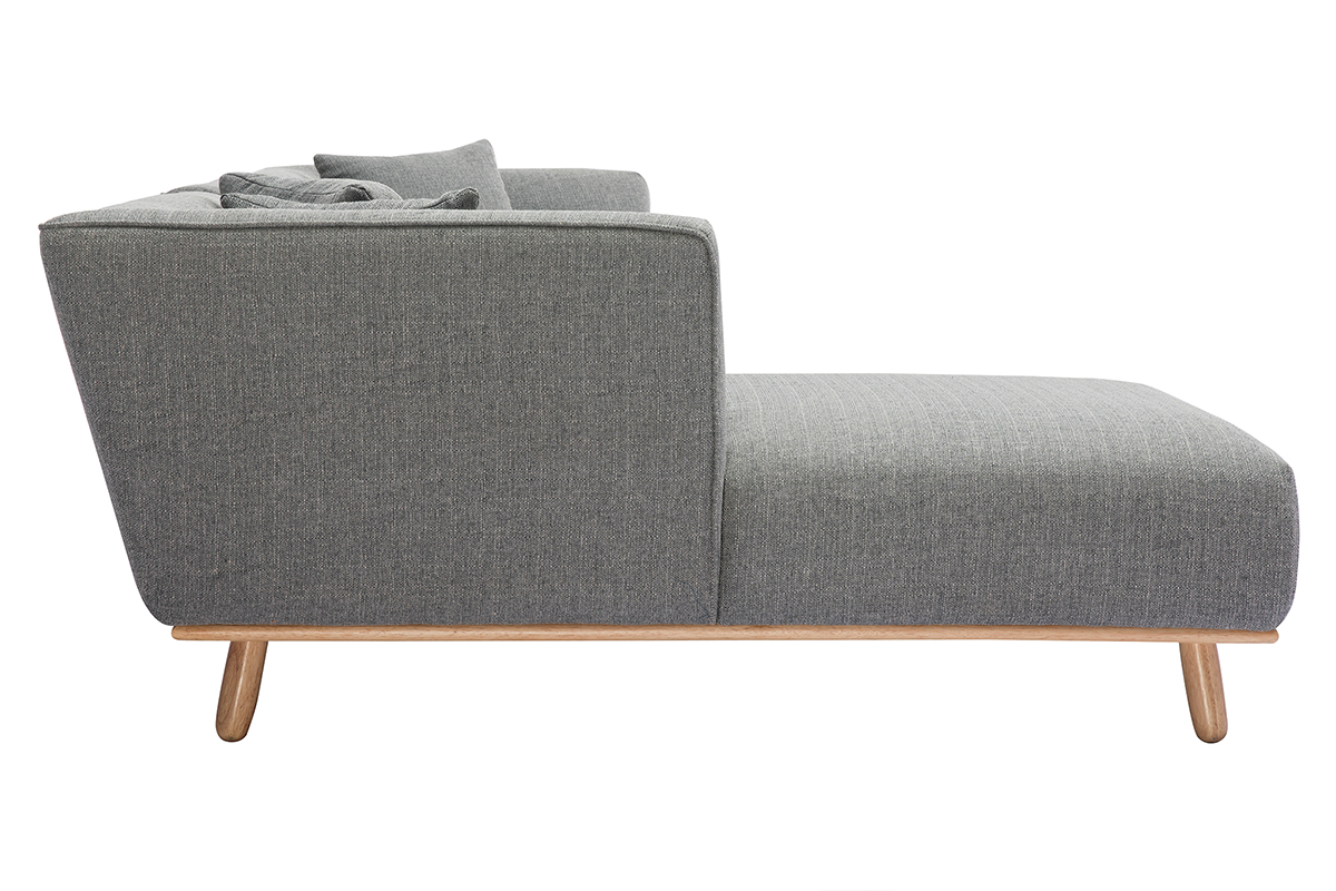 Canap d'angle gauche scandinave 5 places en tissu gris et bois clair STUART