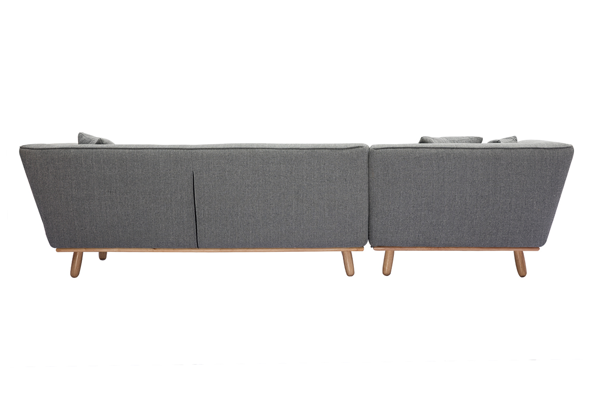 Canap d'angle gauche scandinave 5 places en tissu gris et bois clair STUART