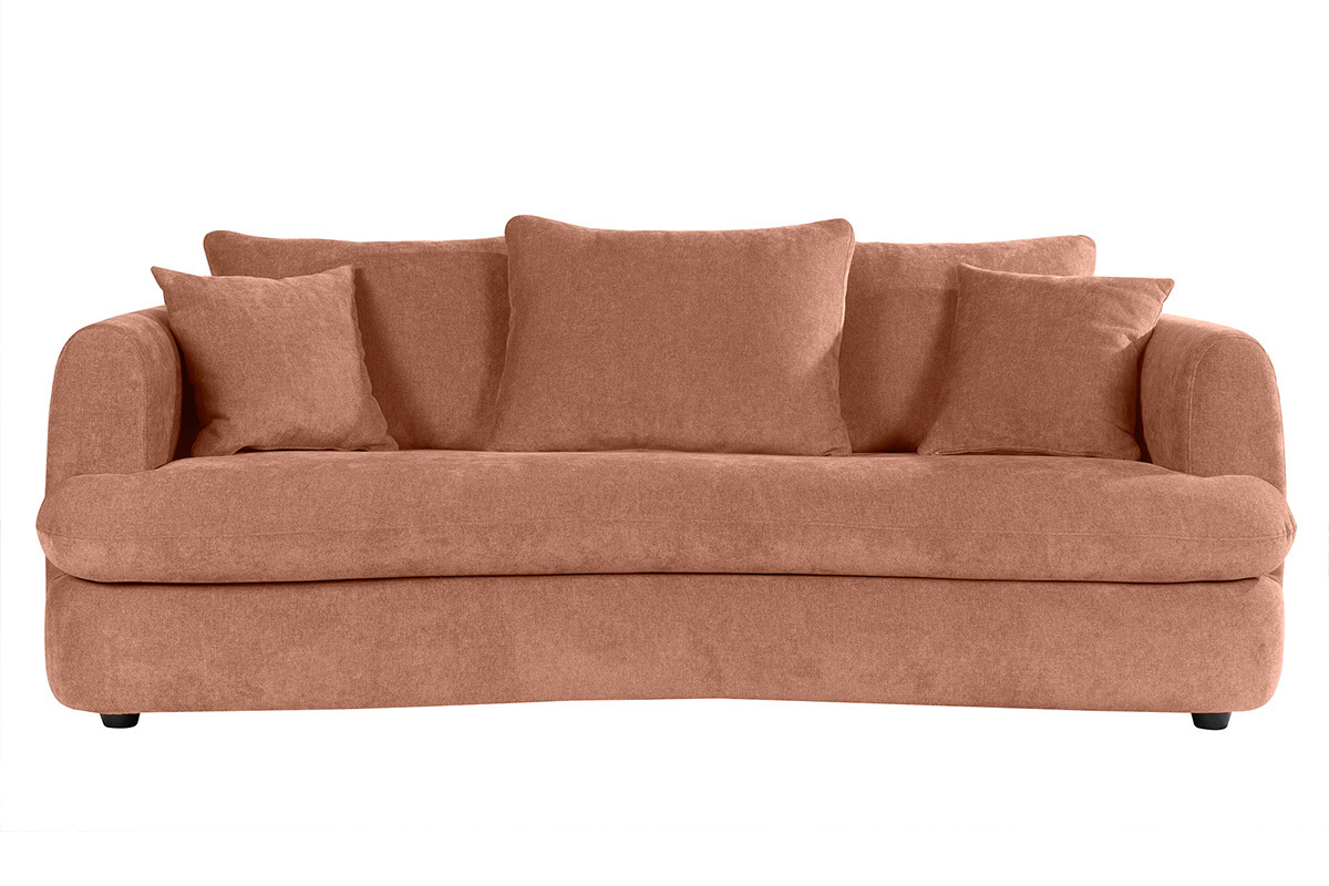 Canap dhoussable 3-4 places design haricot en tissu effet velours terracotta SACHA