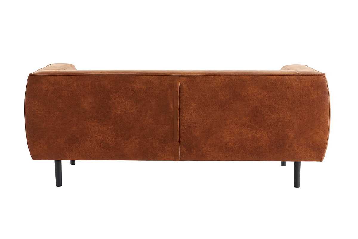 Canap design 2-3 places en cuir aspect vieilli marron cognac MORRIS