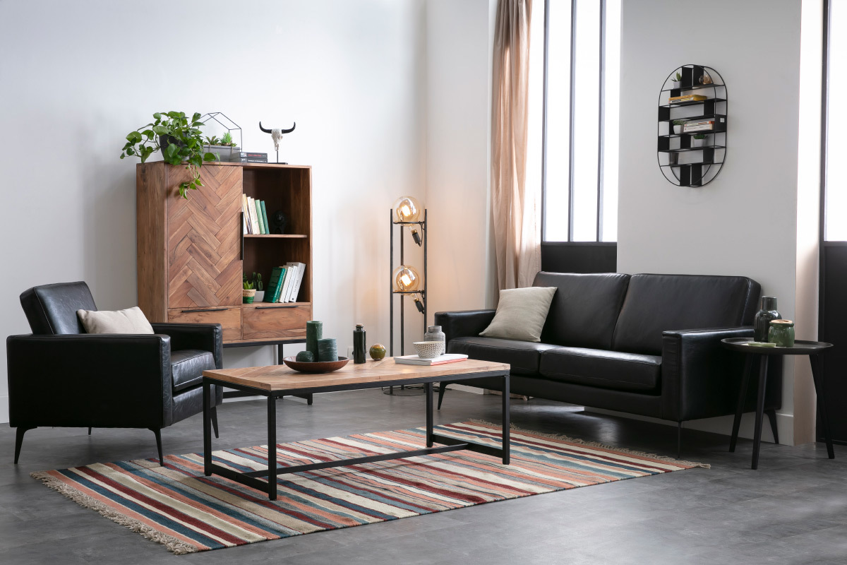 Canap design 3 places noir RICCI