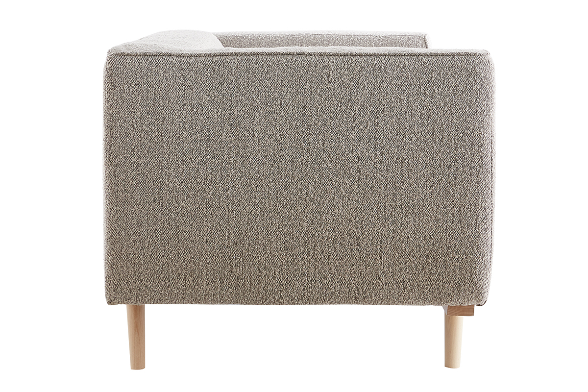 Canap scandinave 2-3 places en tissu effet laine boucle taupe et bois clair MORRIS