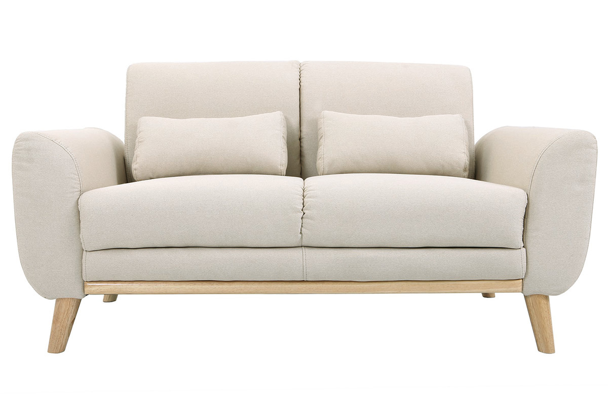 Canap scandinave 2 places en tissu beige et bois clair EKTOR