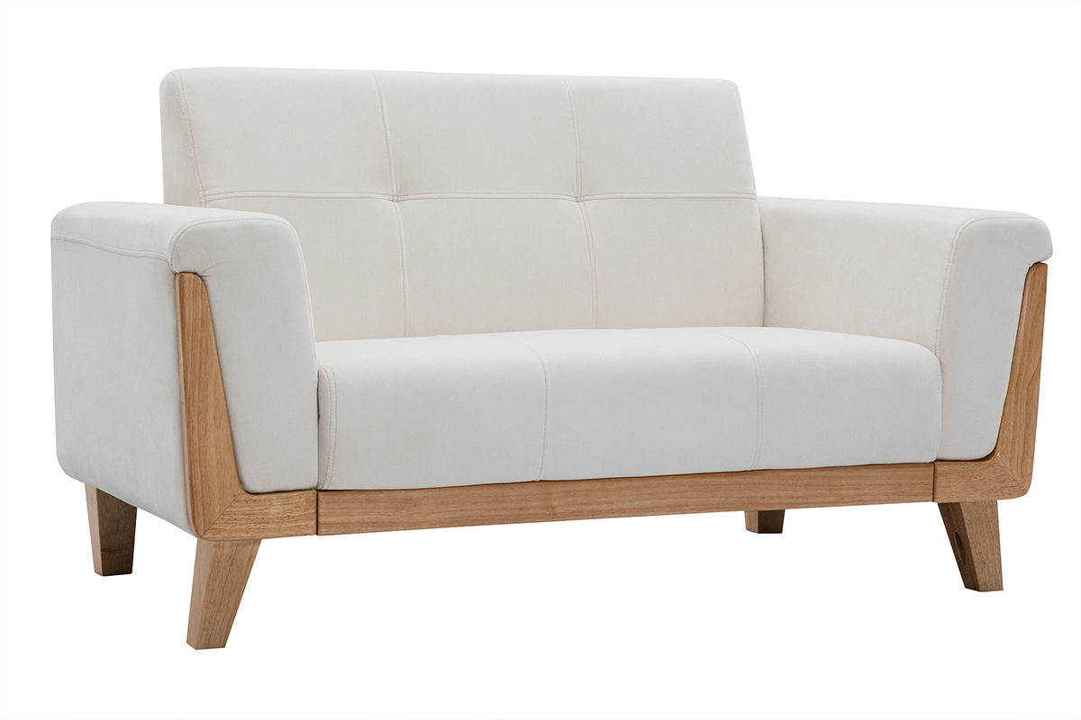 Canap scandinave 2 places en tissu blanc cass et bois clair  FJORD