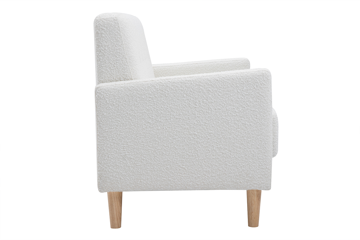 Canap scandinave 2 places en tissu effet laine boucle blanc et bois clair MOON