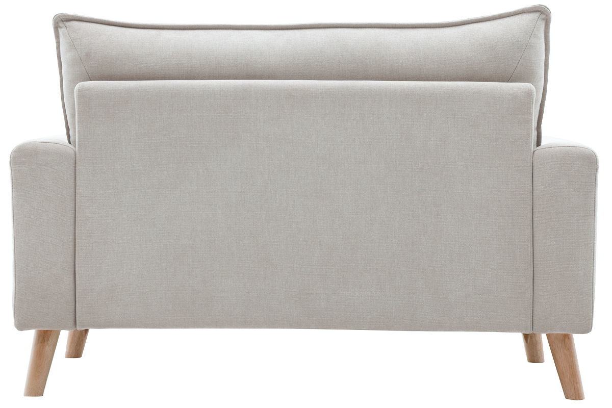 Canap scandinave 2 places en tissu effet velours beige naturel et bois clair JONAS