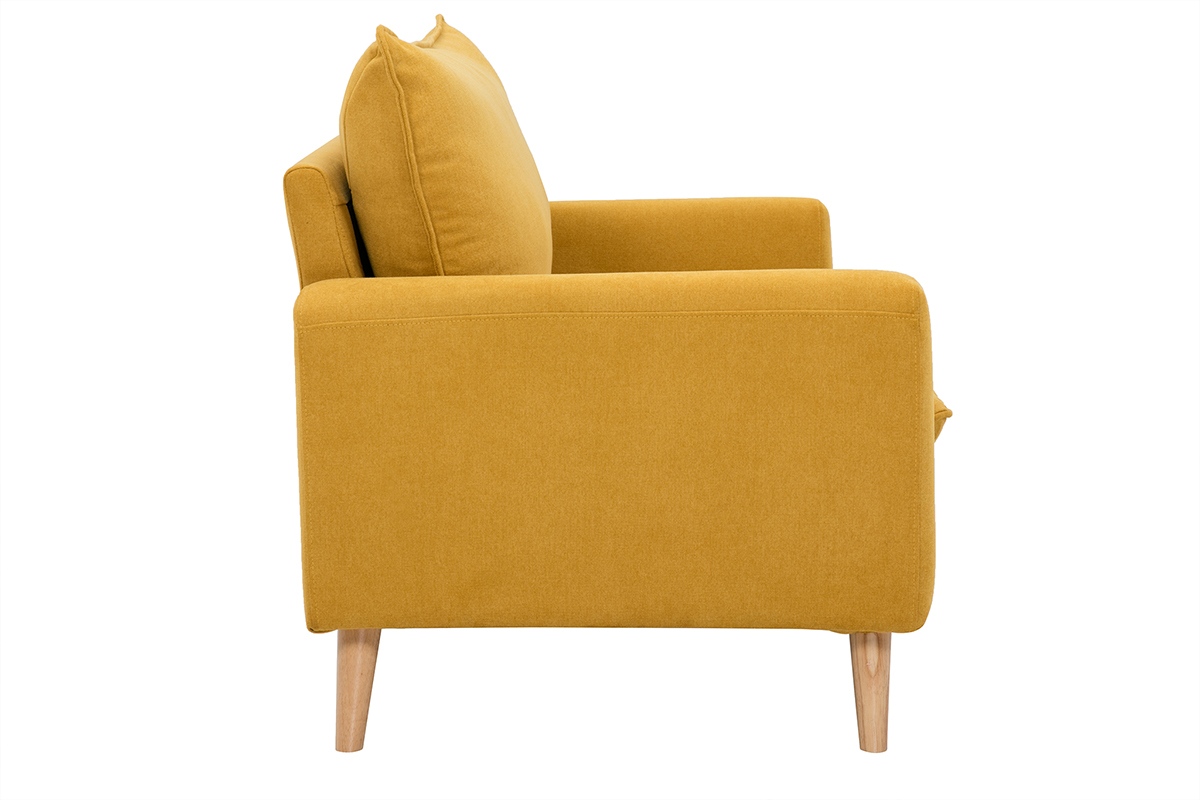 Canap scandinave 2 places en tissu effet velours jaune moutarde et bois clair JONAS