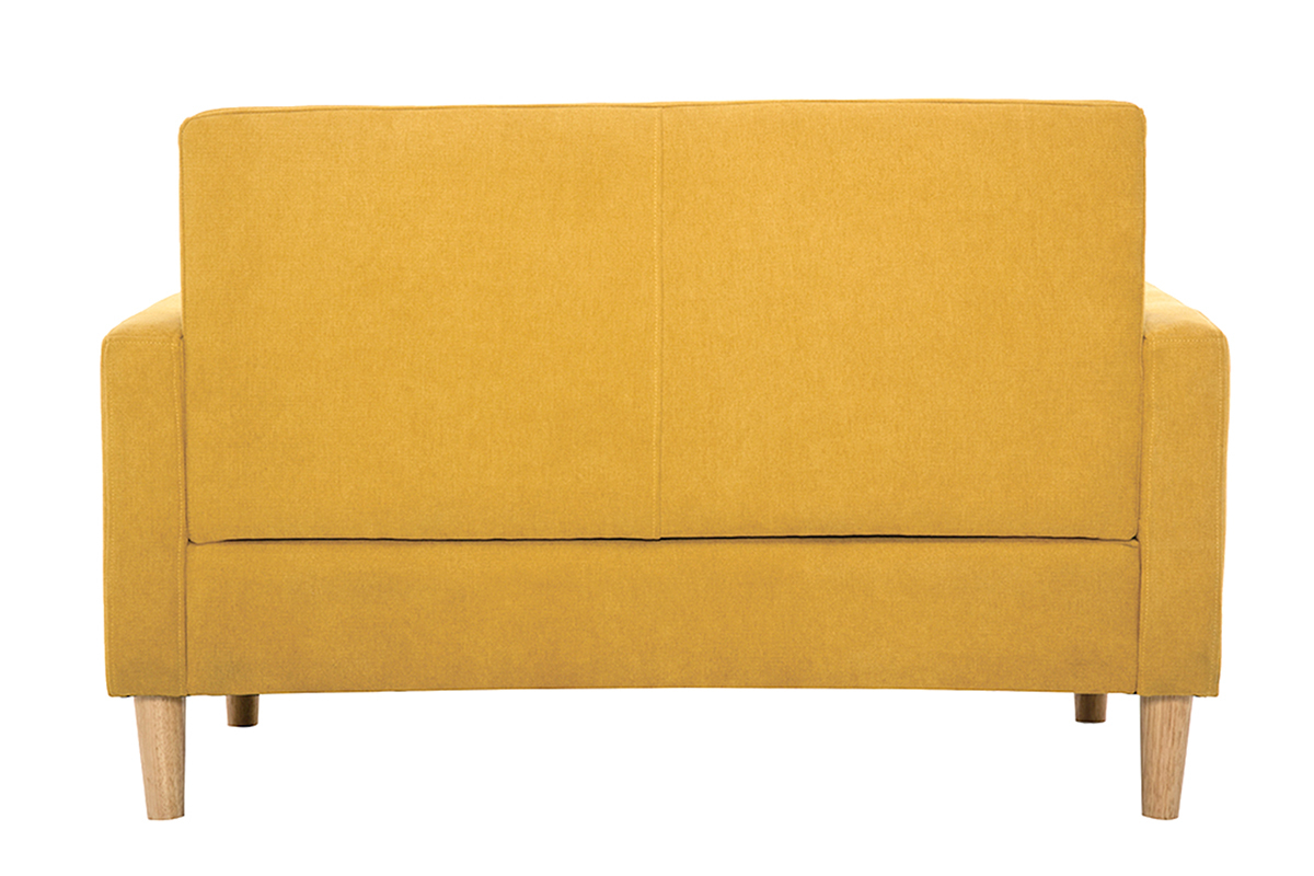 Canap scandinave 2 places en tissu effet velours jaune moutarde et bois clair MOON