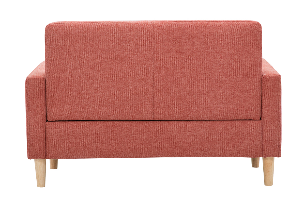 Canap scandinave 2 places en tissu effet velours textur terracotta et bois clair MOON