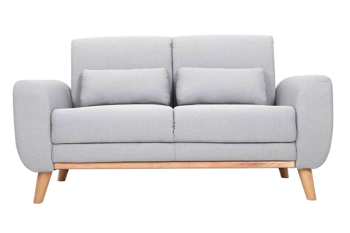 Canap scandinave 2 places en tissu gris clair et bois clair EKTOR