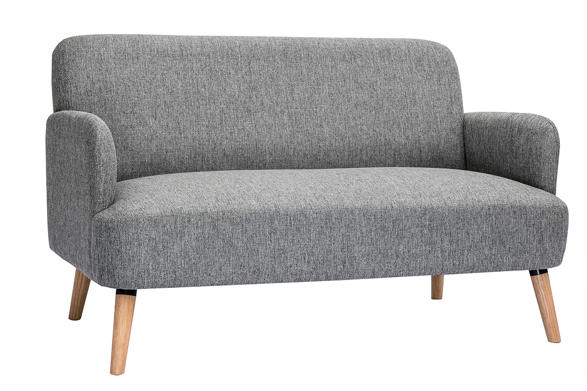 Canap scandinave 2 places en tissu gris clair et bois clair ISKO