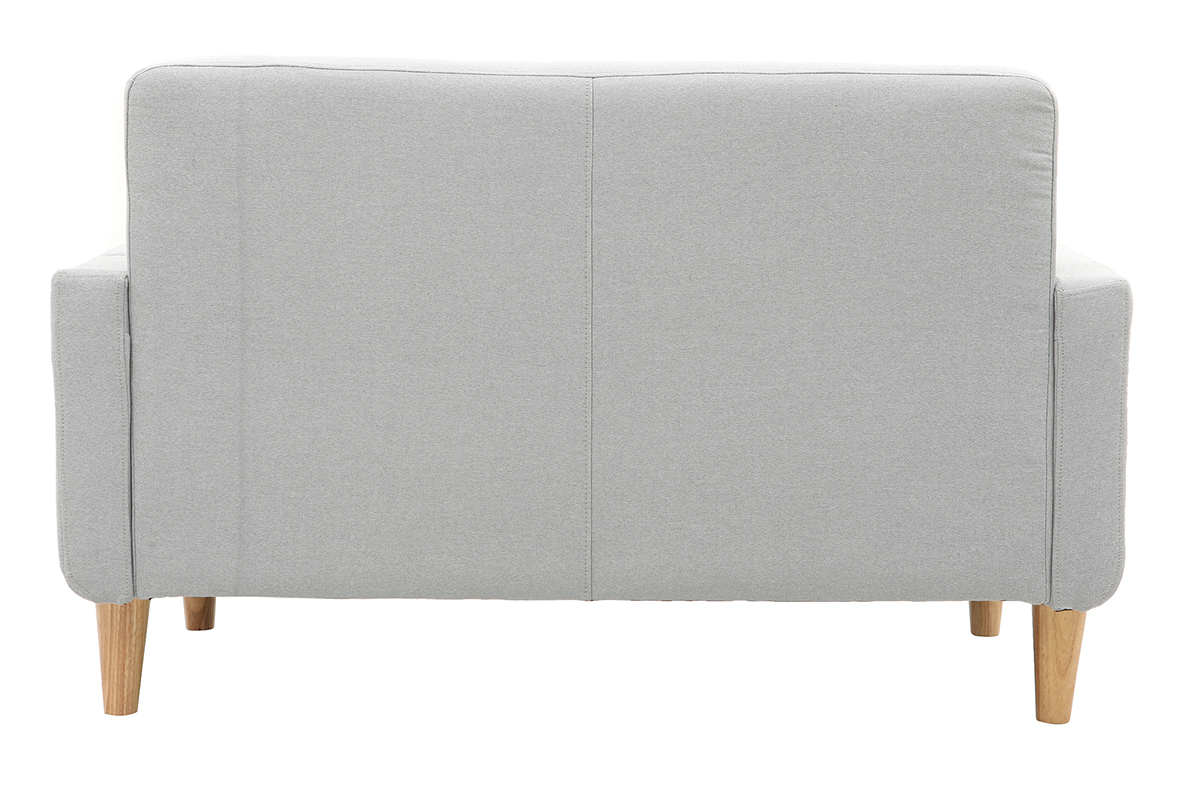 Canap scandinave 2 places en tissu gris clair et bois clair LUNA