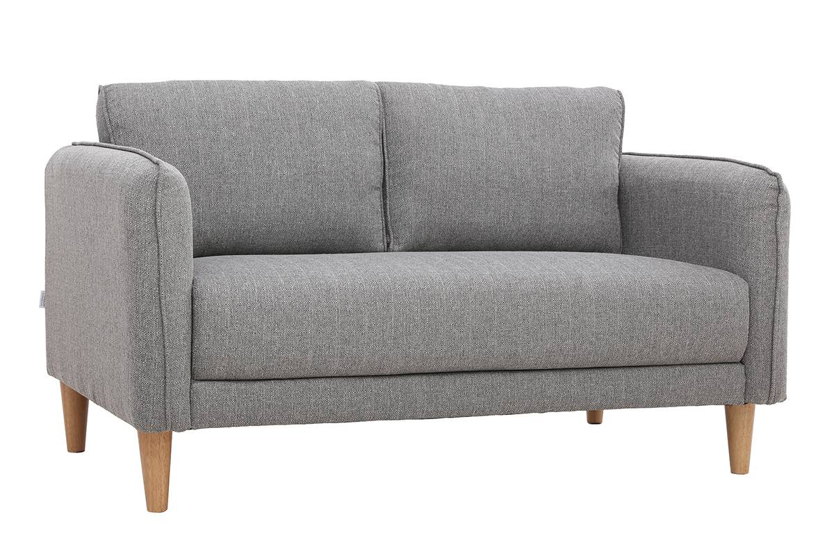 Canap scandinave 2 places en tissu gris et bois clair KURT