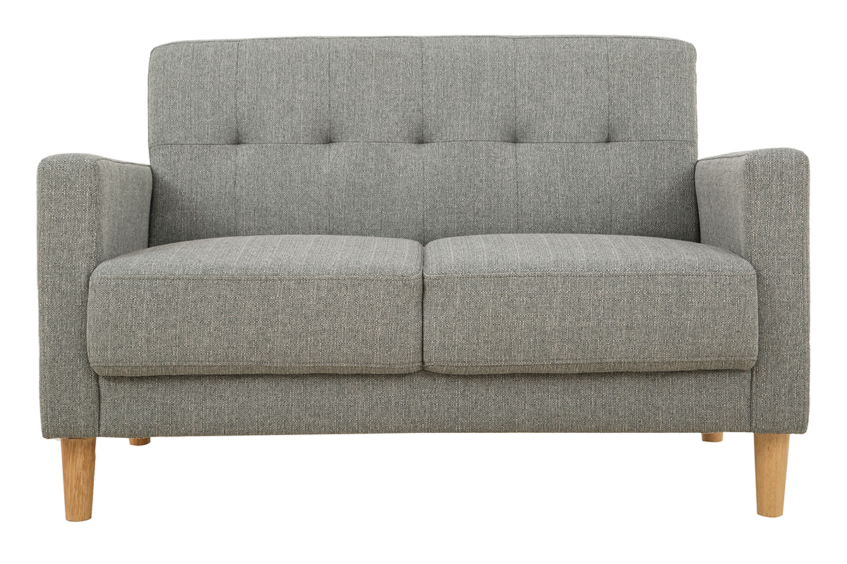 Canap scandinave 2 places en tissu gris et bois clair MOON