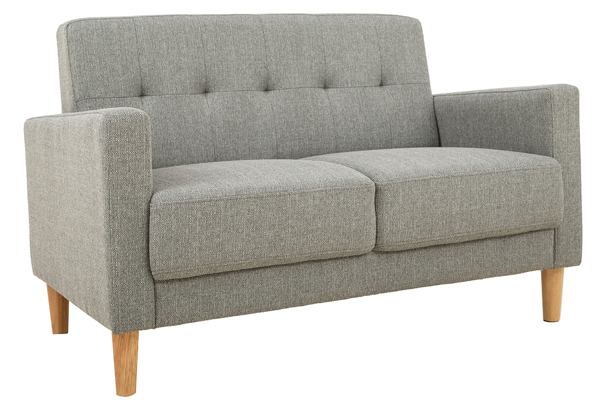 Canap scandinave 2 places en tissu gris et bois clair MOON