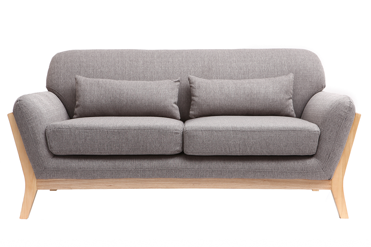 Canap scandinave 2 places en tissu gris et bois clair YOKO