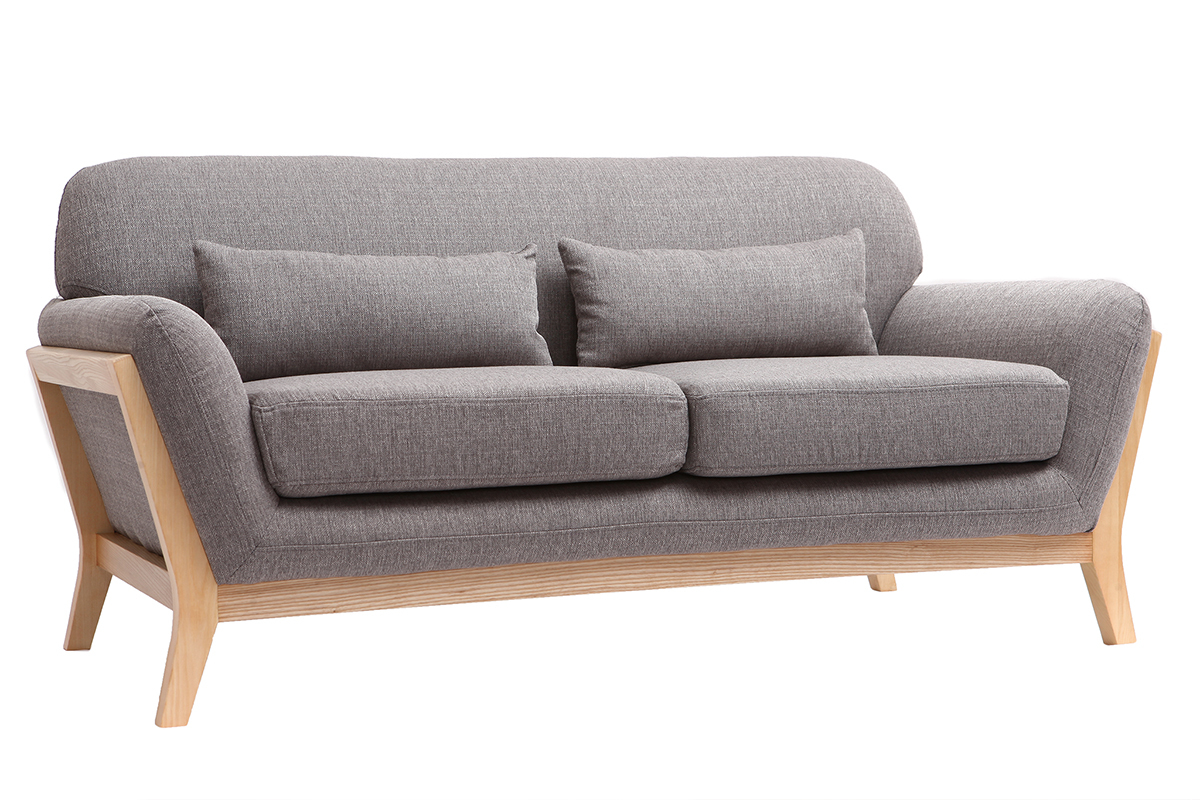 Canap scandinave 2 places en tissu gris et bois clair YOKO