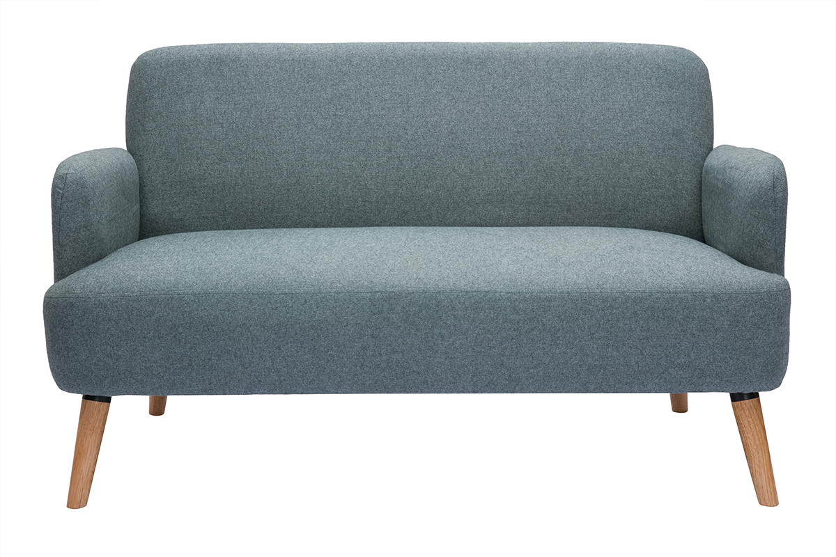 Canap scandinave 2 places en tissu vert de gris et bois clair ISKO