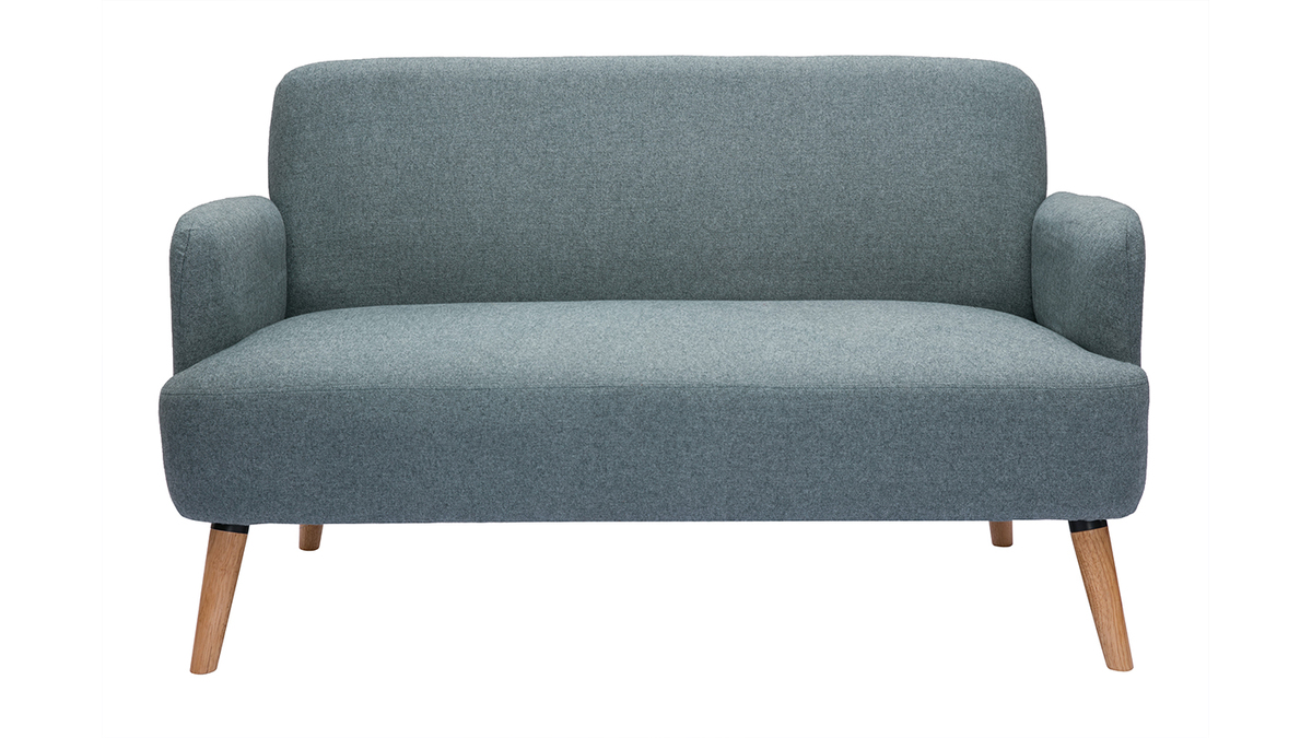 Canap scandinave 2 places en tissu vert de gris et bois clair ISKO