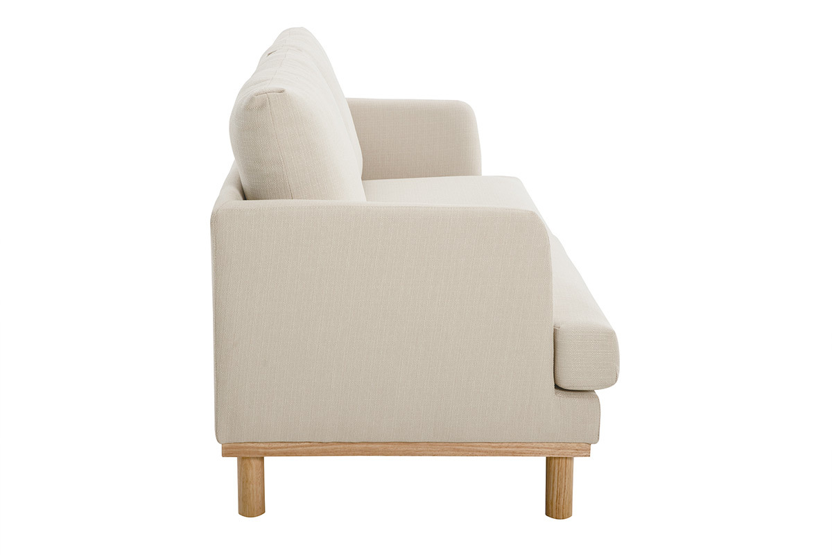 Canap scandinave 3 places en tissu beige et bois clair HOBART