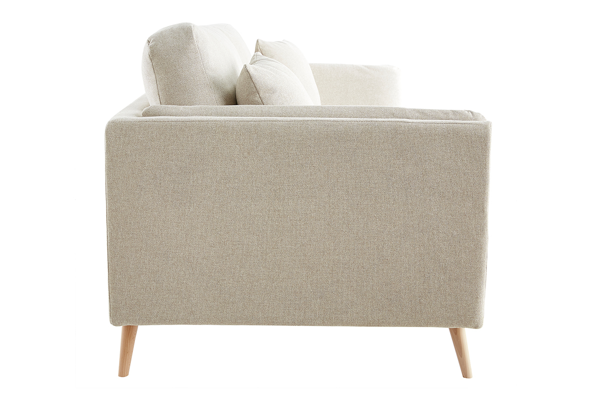 Canap scandinave 3 places en tissu beige naturel et bois clair VOGUE