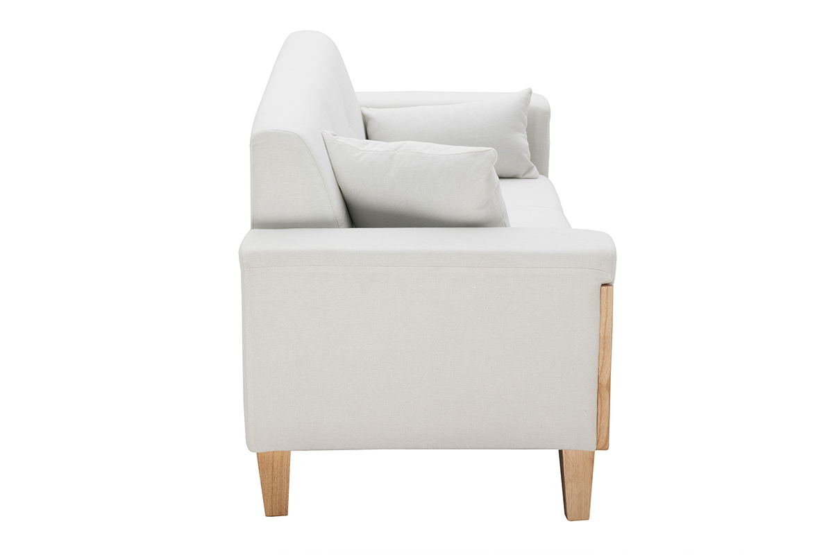 Canap scandinave 3 places en tissu blanc cass et bois clair FJORD