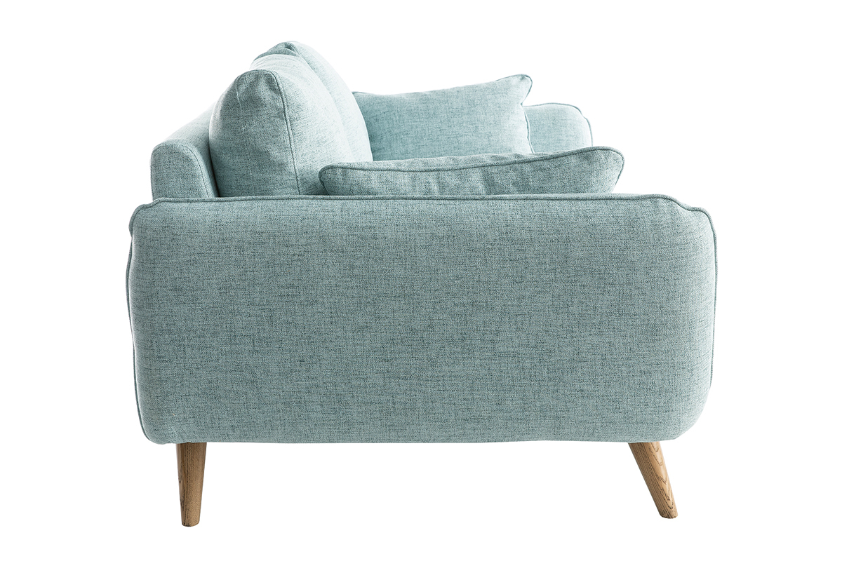 Canap scandinave 3 places en tissu bleu glacier et bois clair CREEP