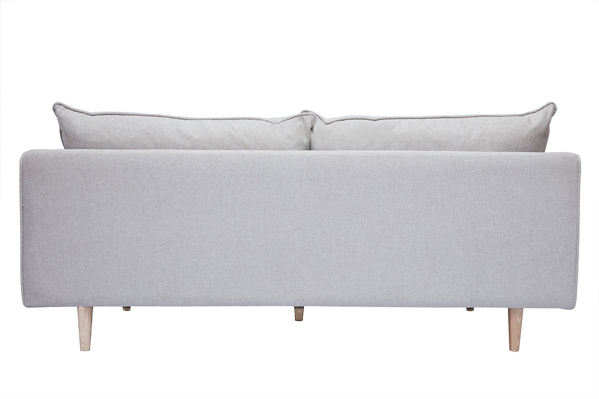 Canap scandinave 3 places en tissu effet velours textur beige et bois clair CLAYTON