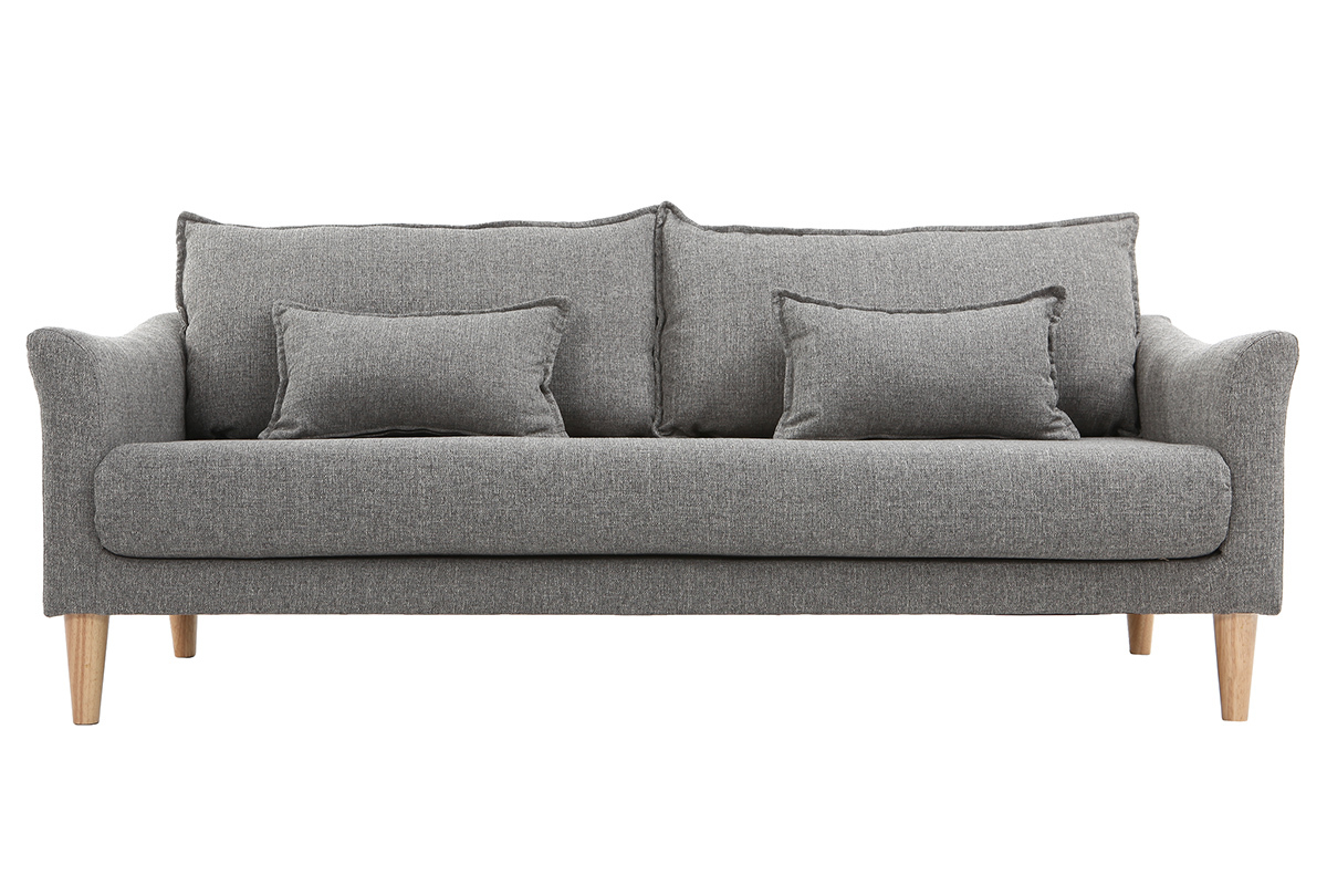 Canap scandinave 3 places en tissu gris et bois clair KATE