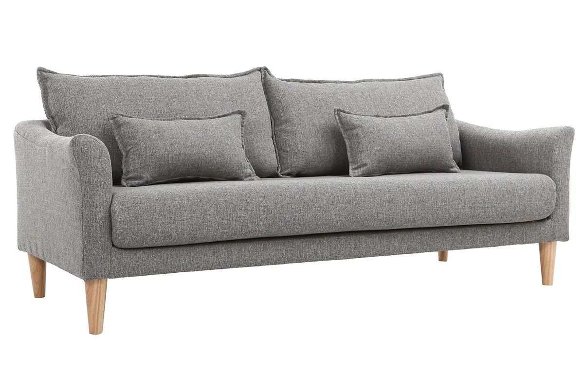 Canap scandinave 3 places en tissu gris et bois clair KATE