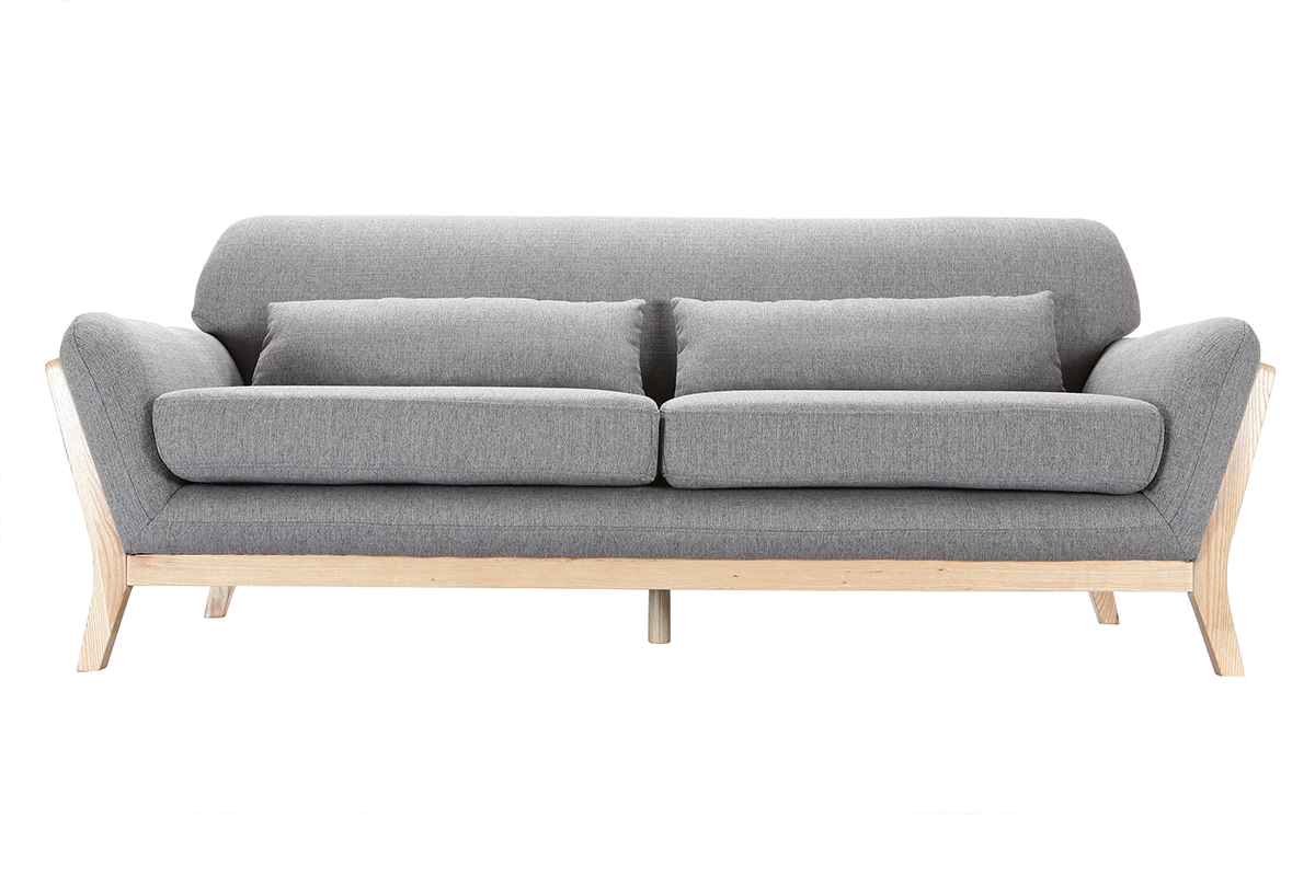 Canap scandinave 3 places en tissu gris et bois clair YOKO