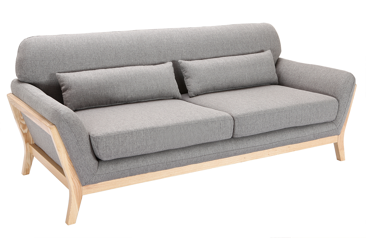 Canap scandinave 3 places en tissu gris et bois clair YOKO