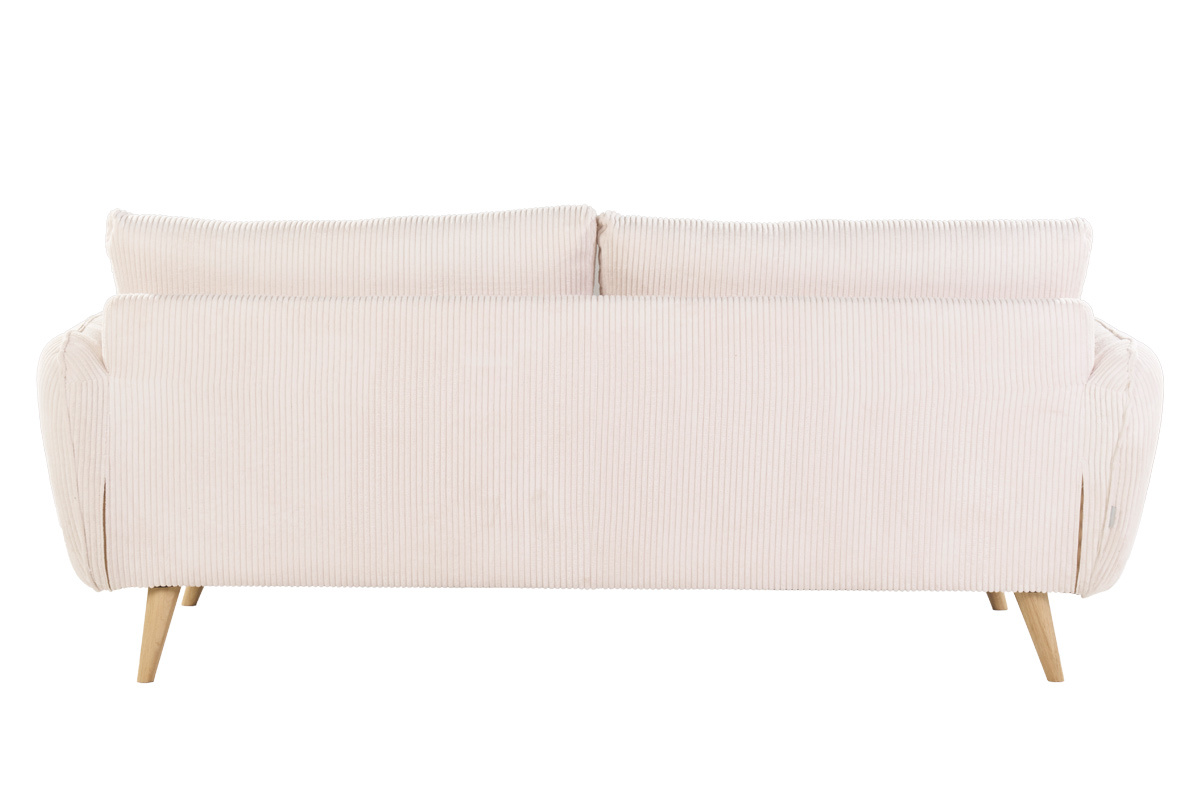 Canap scandinave 3 places en tissu velours ctel cru et bois clair CREEP