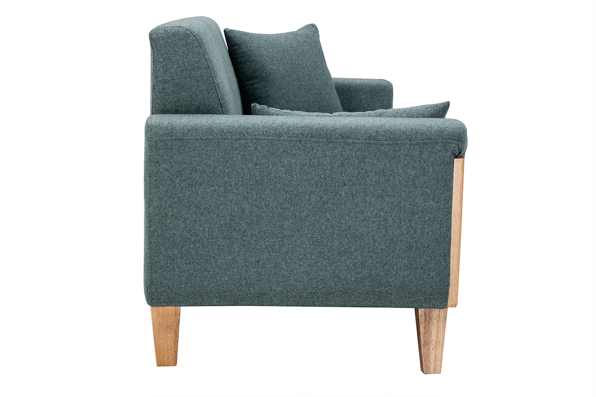 Canap scandinave 3 places en tissu vert de gris et bois clair FJORD